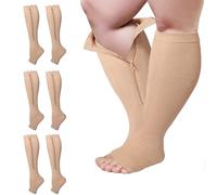 Cheeroyal 3 Pairs Plus Size Compression Socks with Zipper, 15-20 mmHg Compression Socks for Women Men, Reduces Swelling & Pain Nurses Running Pregnant Travel Flight (3XL, skin)