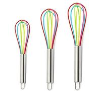 Cheeroyal 3-Piece Silicone Whisk Set, Rainbow, Stainless Steel & Silicone, 8/10/12 Inch, Kitchen Whisks for Baking, Cooking, Mixing