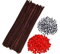 Cheeroyal 450pcs Christmas Reindeer DIY Craft Set, Brown Pipe Cleaners Chenille Stems Fluffy Red Pom Poms and Googly Eyes Pack Christmas Rudolph Making Set (150+150+150pcs)