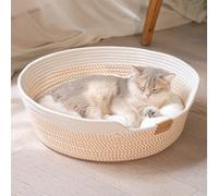 CheerPals Cat Bed with Cushion, 47 cm Washable Cat Basket Woven from Cotton Ropes, for All Cats to Sleep, All Season Universal