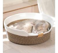 CheerPals Cat Bed with Cushion, 47 cm Washable Cat Basket Woven from Cotton Ropes, for All Cats to Sleep, All Season Universal