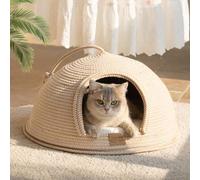 CheerPals Cat Cave Bed & Igloo Hideaway - Durable Woven Yarn Cat House for Indoor Cats, Scratch-Resistant Hard Shell Nest with Washable Cushion, Detachable Covered Sleeping Hut, Large