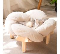 CheerPals Elevated Flower Cat Bed, 55cm L&W Large Cat Sofa, Stylish Cats Chair with Highly Elastic Soft Cushion, Furniture for Sleeping for All Cats (White)