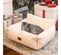 CheerPals Extended Cat Sofa - 63L×55-66W cm Soft Fluffy Large Cat Bed, Puppy Couch for Cats and Small Dogs with Washable Removable Cover and Non-slip Bottom