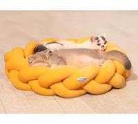 CheerPals Fully Detachable Chunky Knit Cat Bed with Winter Warm Soft Pad, Machine Washable Braided Short-pile Pet Bed for Indoor Cats and Small Dogs, Anti-Collapse Support, 60x60x17cm