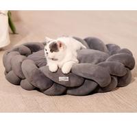 CheerPals Large Cat Bed 60cm, Washable Braided Short-pile Pet Bed, Dog Bed with Highly Elastic Sleeping Cushion for All Cats and Small Dogs