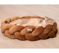 CheerPals Large Cat Bed 60cm, Washable Braided Short-pile Pet Bed, Dog Bed with Highly Elastic Sleeping Cushion for All Cats and Small Dogs