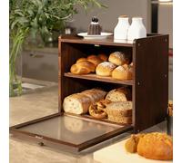 CheerPals Pine Wood Bread Bin Large with 50 Deli Paper, Wooden Bread Boxes with Ventilation, Lunch Box for Bread & Fruit, Aesthetic Storage Box for Kitchen, 36 x 24 x 34 cm, 3.5 kg
