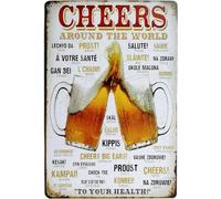 Cheers Around The World Drinking Distressed - Vintage Aluminium Sign Funny Tin Sign Bar Restaurant Cafe Wall Decor Home Decor Art Poster "8 x 12" Inch,de11aA185