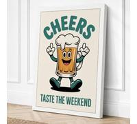 Cheers Beer Mug Retro Canvas Wall Art Print 30x20 Inch (76 x 51 cm)