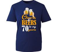 Cheers & Beers to My 70th Years T-Shirt Funny Birthday Gift for Grandpa Unisex Gift Tee Top (Navy, XL)
