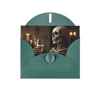 Cheers from the Skeleton World Dark Green Patterns greeting card 6x4 inches with envelope, covering birthdays, weddings and other occasions
