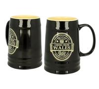 Cheers from Wales Cymru Black or Red Ceramic Stein Tankard Mug UK (2X Black)