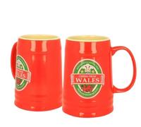 Cheers from Wales Cymru Black or Red Ceramic Stein Tankard Mug UK (2X Red)
