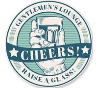 Cheers Gentlemen Lounge Plaque Man Cave Bar Wall Decor Round Metal Sign