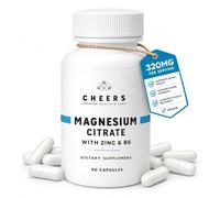 CHEERS Magnesium Citrate 320mg with Zinc & Vitamin B6, 90 Capsules | Vegan high-absorption formula; contributes to normal muscle function, energy release & reduced fatigue