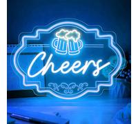 Cheers Neon Sign, Ice Blue LED Beer Neon Light for Bar, Home Pub, Man Cave, Party Wall Decor, USB Powered Neon Signs for Bedroom, Living Room, Game Room,17" x 11"