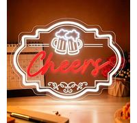 Cheers Neon Sign,LED Beer Neon Light for Bar, Home Pub, Man Cave, Party Wall Decor, USB Powered Neon Signs for Bedroom, Living Room, Game Room,17" x 11"(White,Red Cheers)