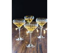 MIKASA Cheers Champagne Saucers, Crystal Retro Champagne Glasses, Silver Design, 400ml, Set of 4