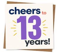 Cheers to 13 Years Birthday Card for 13th Birthday, Colourful Typography Greeting Card