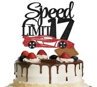 Cheers to 17 Years Old Decoration - Licensed to Drive Cake Topper - 17th Birthday Cake Topper Black Red Glitter