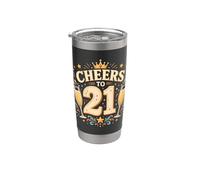 Cheers to 21 Retro Celebration Drinks Party Theme Graphic Stainless Steel Insulated Tumbler