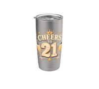 Cheers to 21 Retro Celebration Drinks Party Theme Graphic Stainless Steel Insulated Tumbler