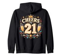 Cheers to 21 Retro Celebration Drinks Party Theme Graphic Zip Hoodie