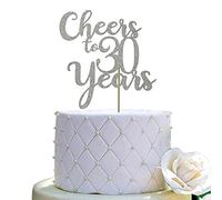 Cheers to 30 Years Cake Topper - 30th Birthday / Anniversary Party Decorations - Double Sided Silver Glitter