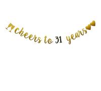 Cheers to 31 Years Banner, Pre-Strung, Gold and Black Glitter Paper Banner for 31st Birthday/Wedding Anniversary Party Decorations Supplies,Letters Black and Gold,ABCpartyland