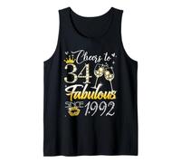 Cheers to 34 Fabulous Since 1992 34th Birthday Women Girls Tank Top