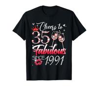 Cheers to 35 Fabulous Since 1991 35th Birthday Women Girls T-Shirt