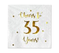 Cheers to 35 Years Cocktail Napkins | Happy 35th Birthday Decorations for Men and Women and Wedding Anniversary Party Decorations | 50-Pack 3-Ply Napkins | 5 x 5 inch folded (White)