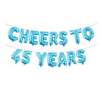 Cheers to 45 Years Banner Foil 45th Birthday Balloon Party Decorations for Him/Her 45 Years Anniversary Decorations Wedding Party Supplies For Men/Women (CHEERS TO 45 YEARS Blue Star)