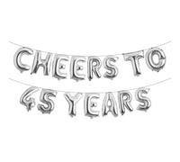 Cheers to 45 Years Banner Foil 45th Birthday Balloon Party Decorations for Him/Her 45 Years Anniversary Decorations Wedding Party Supplies For Men/Women (CHEERS TO 45 YEARS Silver)