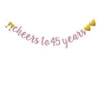 Cheers to 45 Years Banner, Pre-Strung, Rose Gold Glitter Paper Banner for 45th Birthday/Wedding Anniversary Party Decorations Supplies, No Assembly Required,Letters Rose Gold,SUNbetterland