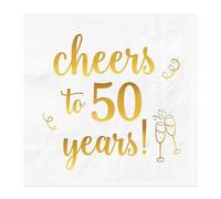 Cheers to 50 Years Cocktail Napkins, 50-Pack Happy 50th Birthday Paper Napkins, 3-Ply White Gold Beverage Napkin, 5x5 Inches Party Napkin for Men Women Birthday Decorations Wedding Anniversary