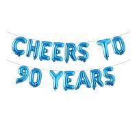 Cheers to 90 Years Banner Foil 90th Birthday Balloon Party Decorations for Him/Her 90 Years Anniversary Decorations Wedding Party Supplies For Men/Women (CHEERS TO 90 YEARS Blue)