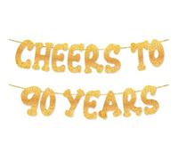 Cheers to 90 Years - Happy 90th Birthday Party Glitter Banner - 90th Birthday Party Decorations and Supplies - 90th Wedding Anniversary Decorations, Pre-strung - No DIY required