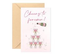 Cheers To Forever Champagne Tower Greeting Card with Envelope, Cute Romantic Wedding Anniversary Card for Couple, Playful Engagement Card for Him Her, Sweet Valentines Day Card for Husband Wife