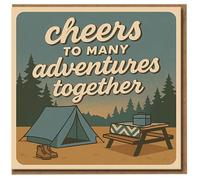 Cheers to Many Adventures Together Anniversary Card - Camping Adventure Design, Romantic Outdoors Greeting for Partner or Couple