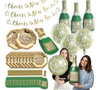 Cheers to New Years Eve Party 2026 Decorations Set - Includes 10 Gold Paper Plates, 20 Champagne Bottle Napkins, 3 Round Balloons, 3 Champagne Bottle Balloons, and 3 Banners - NYE Party Supplies 2026