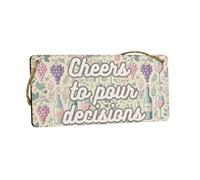 Cheers to Pour Decisions - Vintage Style Wine Bar Decor Plywood Sign (smlsgn-kf24-pourdecihg)