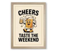 Cheers Vintage Retro Framed Wall Art Print A1 (84.1×59.4cm) Oak, Wall Decor for Living Room, Bedroom, Office & Home, Ready to Hang, Art Gift