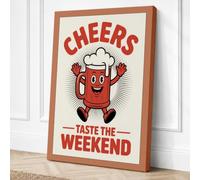 Cheers Weekend Retro Canvas Wall Art Print 36x24 Inch (91 x 61 cm)