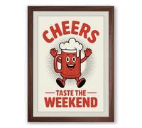 Cheers Weekend Retro Framed Wall Art Print A1 (84.1×59.4cm) Walnut, Wall Decor for Living Room, Bedroom, Office & Home, Ready to Hang, Art Gift