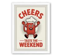 Cheers Weekend Retro Framed Wall Art Print A3 (42×29.7cm) White, Wall Decor for Living Room, Bedroom, Office & Home, Ready to Hang, Art Gift