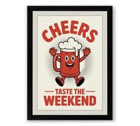 Cheers Weekend Retro Framed Wall Art Print A4 (29.7×21cm) Black, Wall Decor for Living Room, Bedroom, Office & Home, Ready to Hang, Art Gift