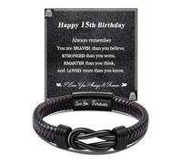 CheersLife 15th Birthday Gift for Boys Men, Son Nephew Brother Grandson - Knot Leather Personalized Bracelet for Him (8 Inch)