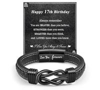 CheersLife 17th Birthday Gifts for Boys, Engraved Black Leather Bracelet
